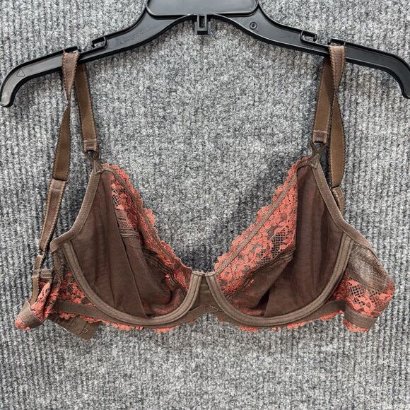 Wacoal Embrace Lace Bra 36D Underwire Unlined Brown Orange Embroidered 65191 - Picture 4 of 8